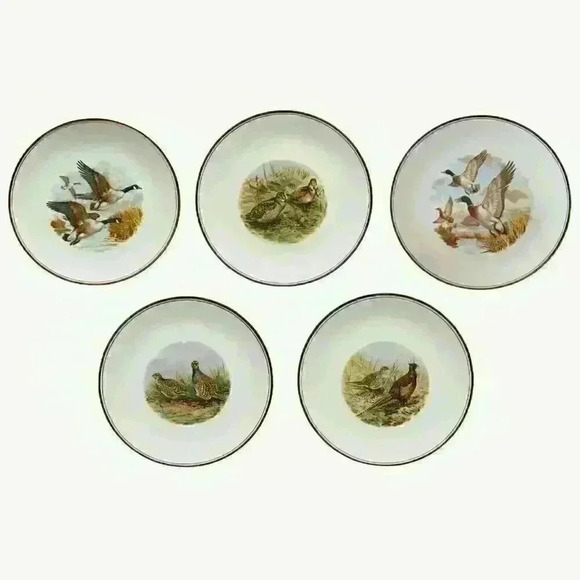 Liverpool Road Pottery Other - Bird Plates 10" Liverpool Road Pottery England Gold Gilt Rims Lot of 5 Vintage